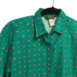 80s Deadstock Vintage Patterned Green Women's Button Down Shirt- Size Small NWT